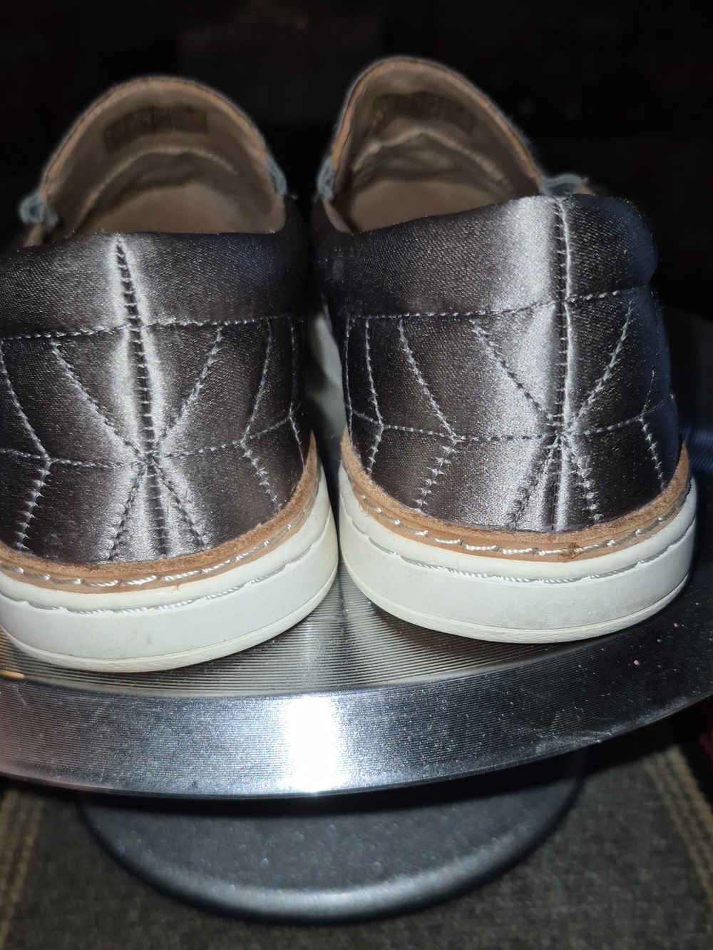 UGG "Soleda": Satin quilted slip-on sneakers. , Silver Grey color.EC(#1856S) - Picture 4 of 16
